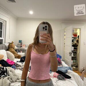 white fox pink lace tank